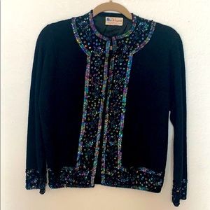 GORGEOUS Vintage Sequin Rose Wool & Angora Cardigan Sweater
